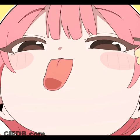 A Girl With Pink Hair Is Sticking Out Her Tongue GIF