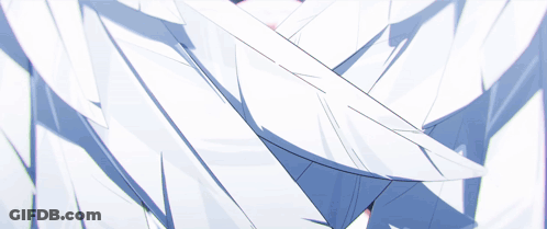 A Girl With Pink Hair Is Surrounded By Feathers GIF