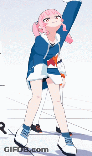 A Girl With Pink Hair Is Wearing A Blue Jacket With A Star On It GIF