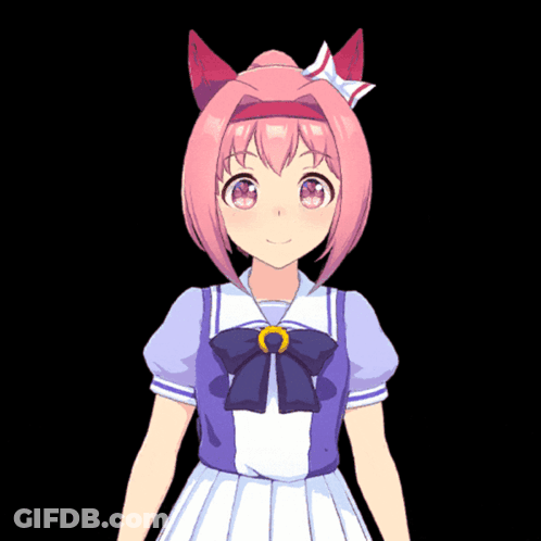 A Girl With Pink Hair Is Wearing A Purple Dress With A Bow GIF