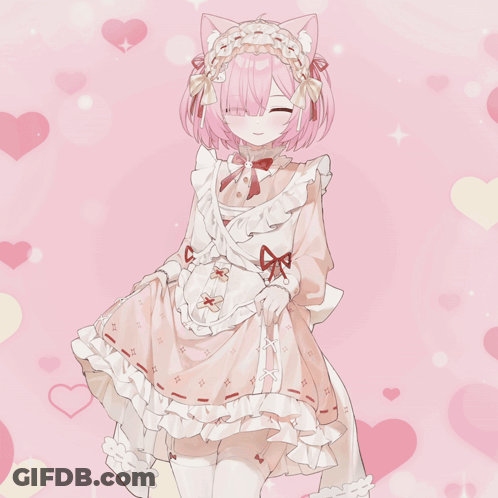 A Girl With Pink Hair Is Wearing A White Dress With Ruffles GIF