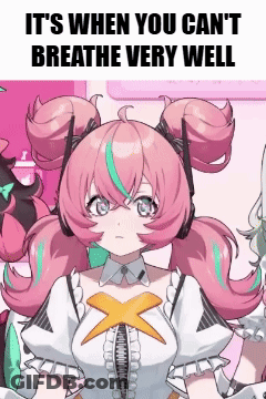 A Girl With Pink Hair Is Wearing Headphones And Has A Yellow X On Her Chest . GIF