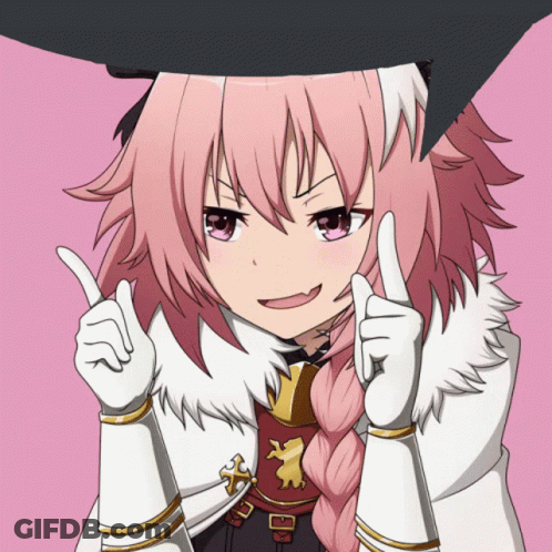 A Girl With Pink Hair Is Wearing White Gloves And A Black Hat GIF