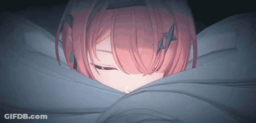 A Girl With Pink Hair Is Wrapped In A Blue Blanket GIF