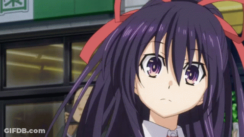 A Girl With Purple Hair And A Red Ribbon On Her Head GIF