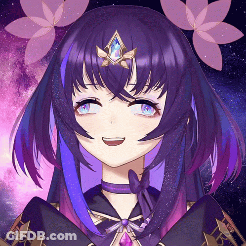 A Girl With Purple Hair And Blue Eyes Has A Diamond On Her Head GIF