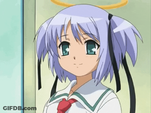 A Girl With Purple Hair And Blue Eyes Is Wearing A Red Tie GIF