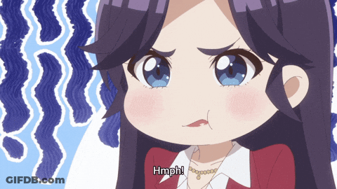 A Girl With Purple Hair And Blue Eyes Says Hmph In A Cartoon GIF