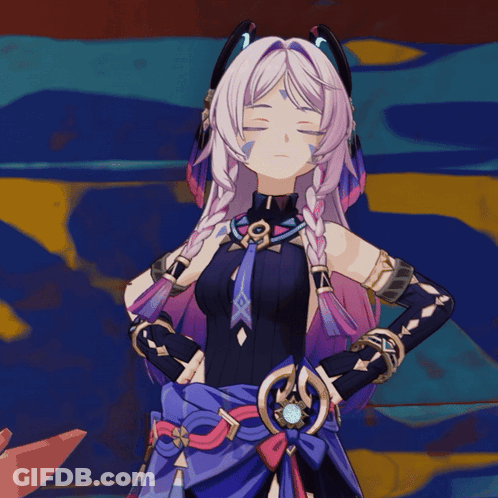 A Girl With Purple Hair And Braids Is Standing With Her Eyes Closed GIF