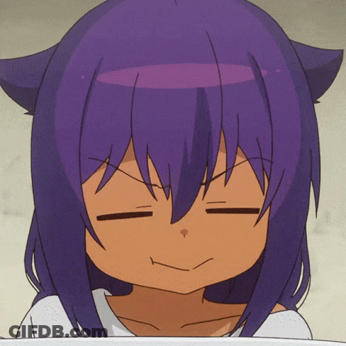 A Girl With Purple Hair And Cat Ears Is Making A Funny Face GIF