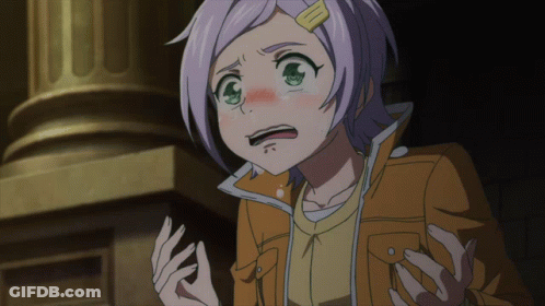 A Girl With Purple Hair And Green Eyes Is Making A Surprised Face GIF