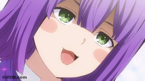 A Girl With Purple Hair And Green Eyes Making A Funny Face GIF