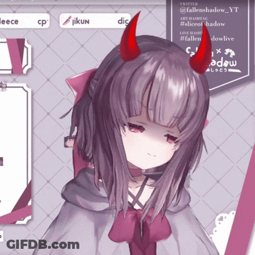 A Girl With Purple Hair And Red Horns Has Fallenshadow_yt Written In The Corner GIF