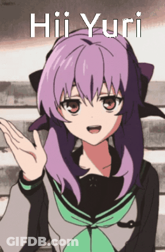 A Girl With Purple Hair And The Name Hiii Yuri GIF