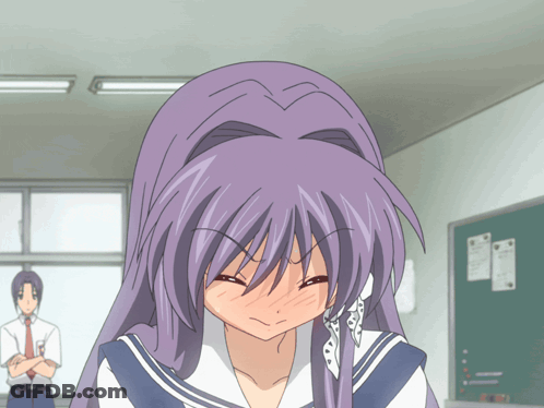 A Girl With Purple Hair Has Her Eyes Closed GIF
