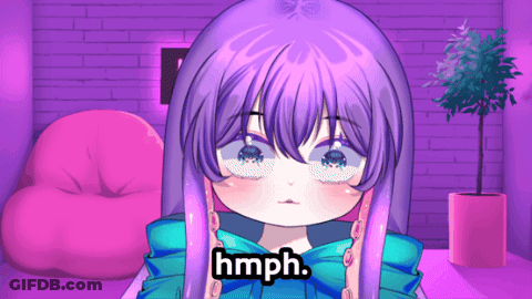 A Girl With Purple Hair Is Crying And The Word Hmph Is Above Her Head GIF