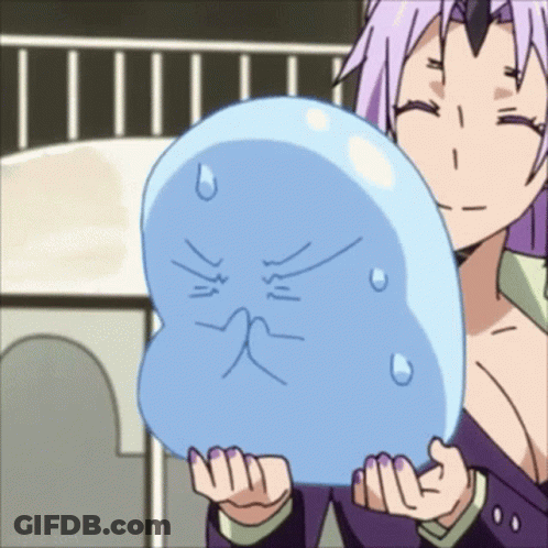 A Girl With Purple Hair Is Holding A Blue Balloon With A Face Drawn On It GIF