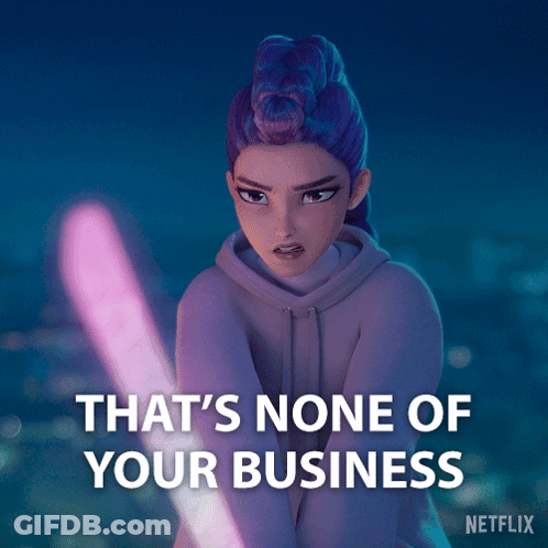 A Girl With Purple Hair Is Holding A Pink Light Saber And Says That 'S None Of Your Business Netflix GIF