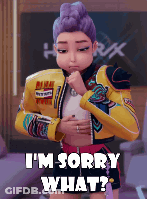 A Girl With Purple Hair Is Holding Her Stomach And Says I 'M Sorry What GIF