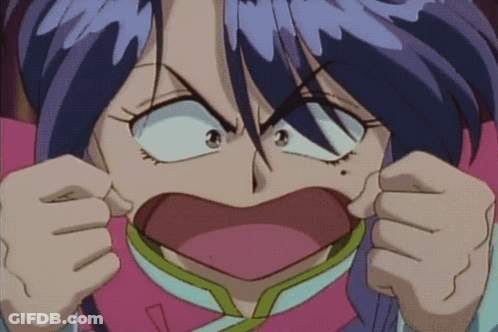 A Girl With Purple Hair Is Making A Funny Face With Her Mouth Open GIF