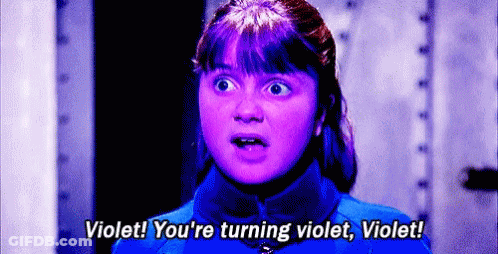 A Girl With Purple Hair Is Saying Violet You 'Re Turning Violet Violet . GIF