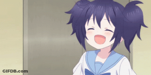 A Girl With Purple Hair Is Smiling And Wearing A Sailor Suit GIF