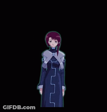 A Girl With Purple Hair Is Standing In A Dark Room With Her Hands On Her Hips GIF