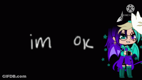 A Girl With Purple Hair Is Standing In Front Of A Black Background With The Word Broken Written In White GIF