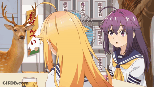 Girl With Purple Hair Talking To Another Girl GIF