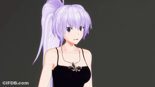 A Girl With Purple Hair Is Wearing A Black Tank Top With A Dragon On It GIF