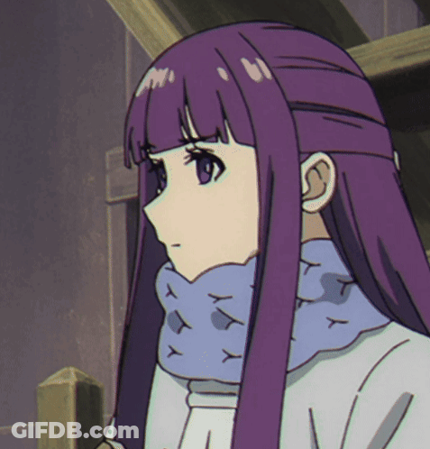 A Girl With Purple Hair Is Wearing A Scarf That Says X On It GIF