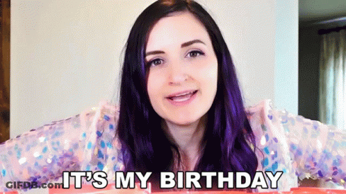 A Girl With Purple Hair Says It 'S My Birthday GIF
