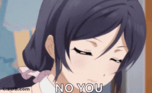 A Girl With Purple Hair Says " No You " GIF