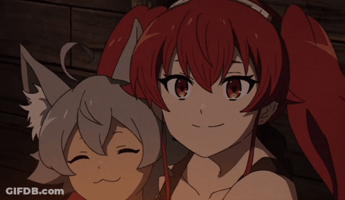 A Girl With Red Hair And A Girl With Gray Hair Are Standing Next To Each Other GIF