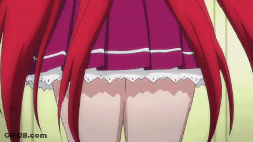 A Girl With Red Hair And A Purple Skirt Has A White Lace Trim GIF