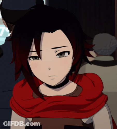 A Girl With Red Hair And A Scarf Around Her Neck Is Looking At The Camera GIF