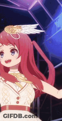 A Girl With Red Hair And A White Dress Has Wings On Her Head GIF