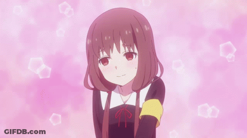 A Girl With Red Hair And A Yellow Arm Band Is Surrounded By Pink Bubbles GIF
