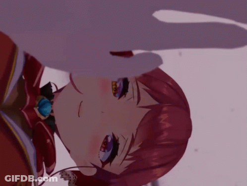 A Girl With Red Hair And Blue Eyes Looks Down GIF