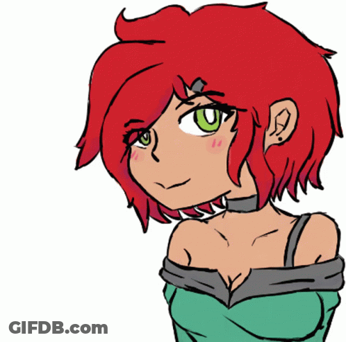 A Girl With Red Hair And Green Eyes Is Wearing A Choker GIF