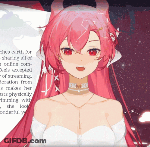 A Girl With Red Hair And Horns Is Wearing A White Top GIF