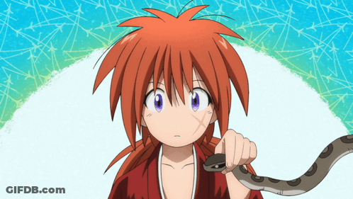 A Girl With Red Hair And Purple Eyes Holds A Snake GIF