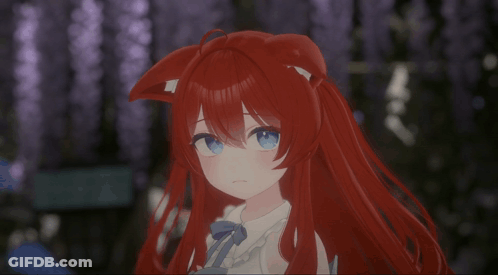 A Girl With Red Hair And White Ears Is Wearing A White Dress GIF