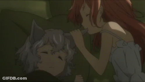 A Girl With Red Hair Is Brushing Another Girl 'S Hair With A Knife GIF