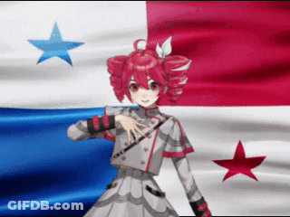 A Girl With Red Hair Is In Front Of A Flag GIF