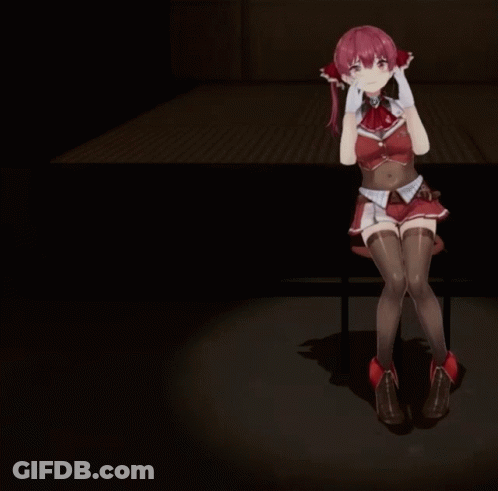 A Girl With Red Hair Is Kneeling Down And Pointing At Something GIF