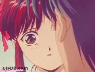 A Girl With Red Hair Is Looking At A Boy With Blue Hair With The Words Sugarbundust Written On The Bottom GIF