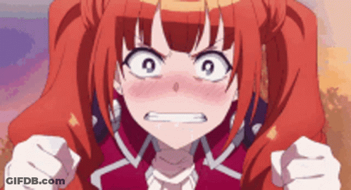 A Girl With Red Hair Is Making A Funny Face With Her Hands In The Air . GIF