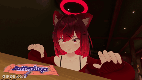 A Girl With Red Hair Is Reaching For A Butterfinger Candy Bar GIF