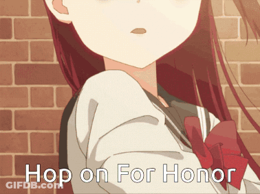 A Girl With Red Hair Is Standing In Front Of A Brick Wall And Says Hop On For Honor GIF